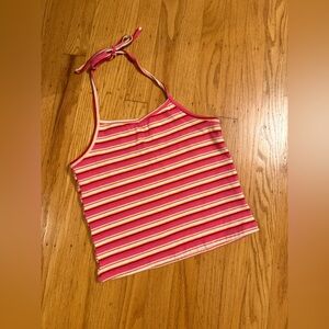 Old Navy Girl’s Striped Pink, White, and Orange Halter Top size 10-12 (Large)